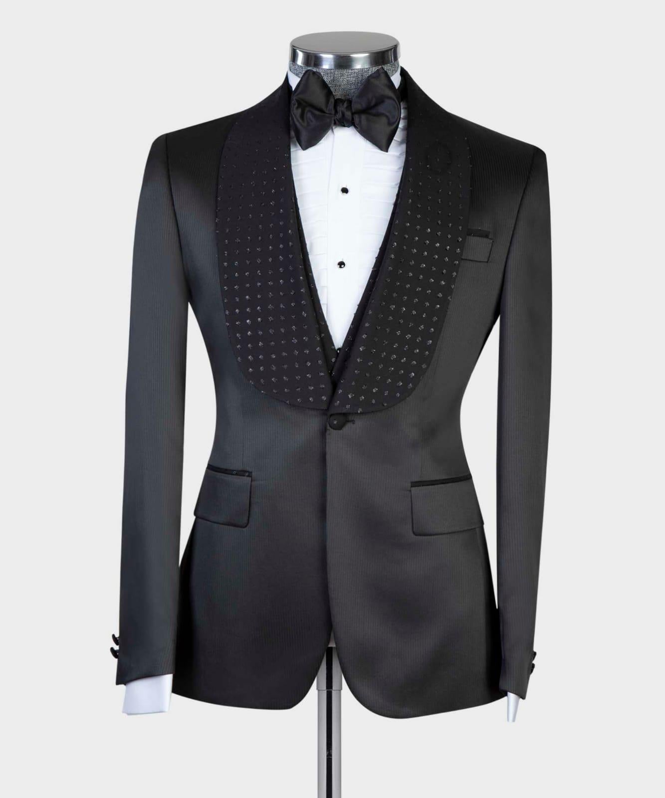 Two Pieces Shawl Lapel Bespoke Black Wedding Suits