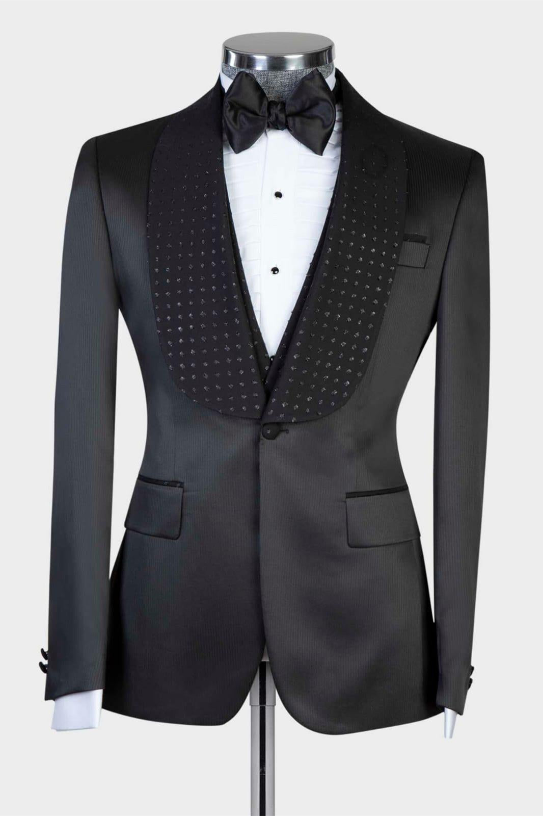 Two Pieces Shawl Lapel Bespoke Black Wedding Suits