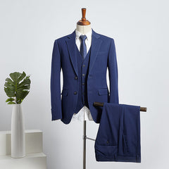 Blue 3 Pieces Notched Lapel Slim Fit Bespoke Business Suit