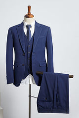 Blue 3 Pieces Notched Lapel Slim Fit Bespoke Business Suit