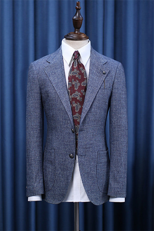 Blue Notched Lapel Two Pieces Slim Fit Men Suit for Business