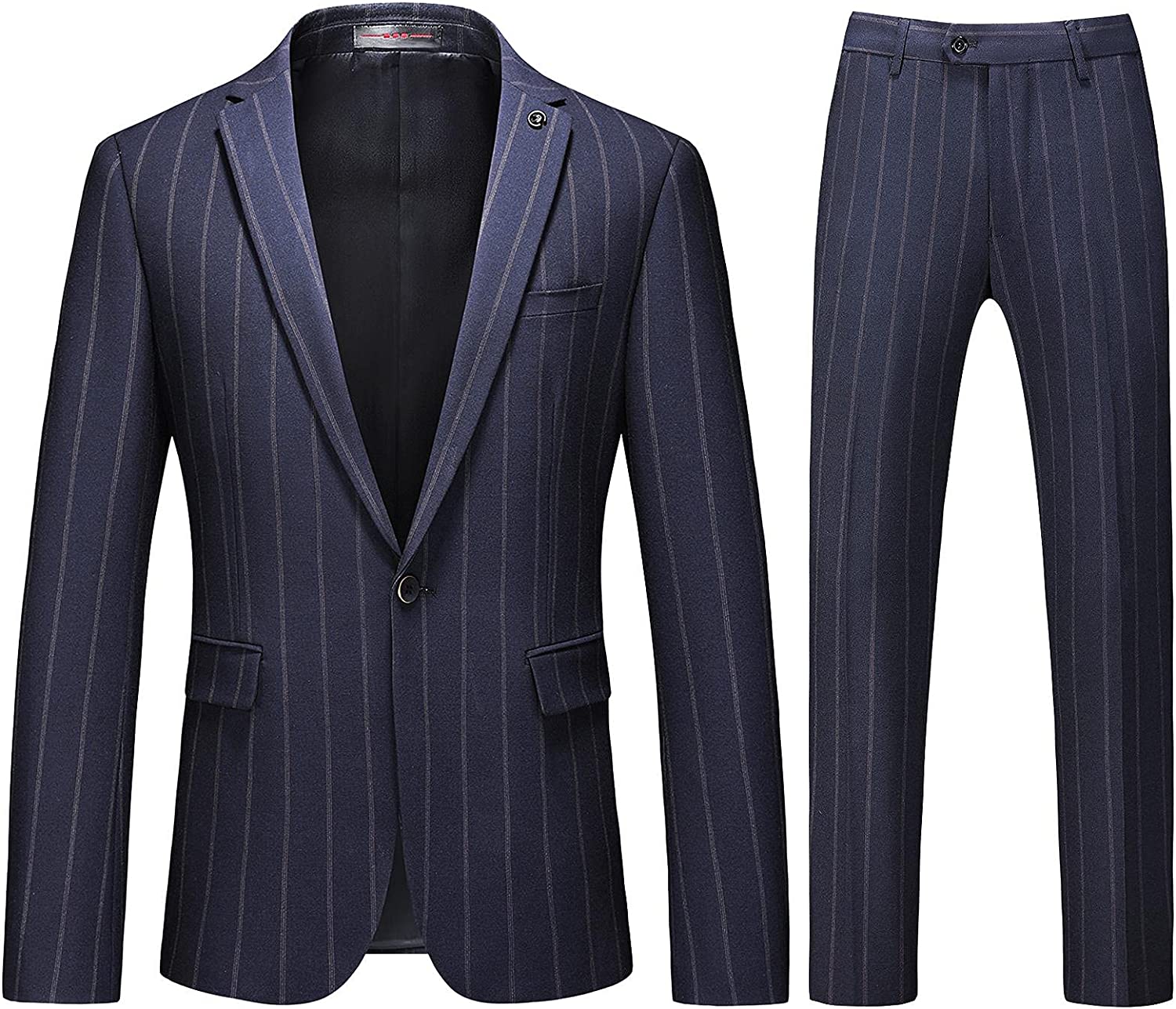 Peaked Lapel Striped Men Blue Prom Suits