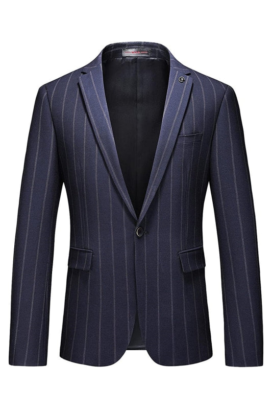 Peaked Lapel Striped Men Blue Prom Suits