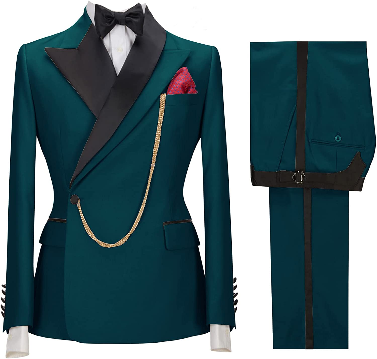 Peaked Lapel Two Pieces Blue Prom Suits