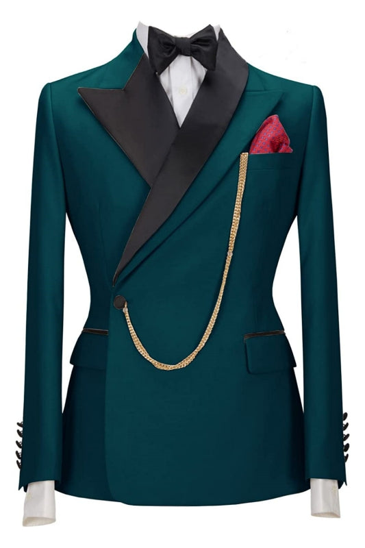 Peaked Lapel Two Pieces Blue Prom Suits