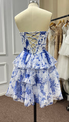 27Dress Blue Strapless Corset Short Floral Homecoming Dresses
