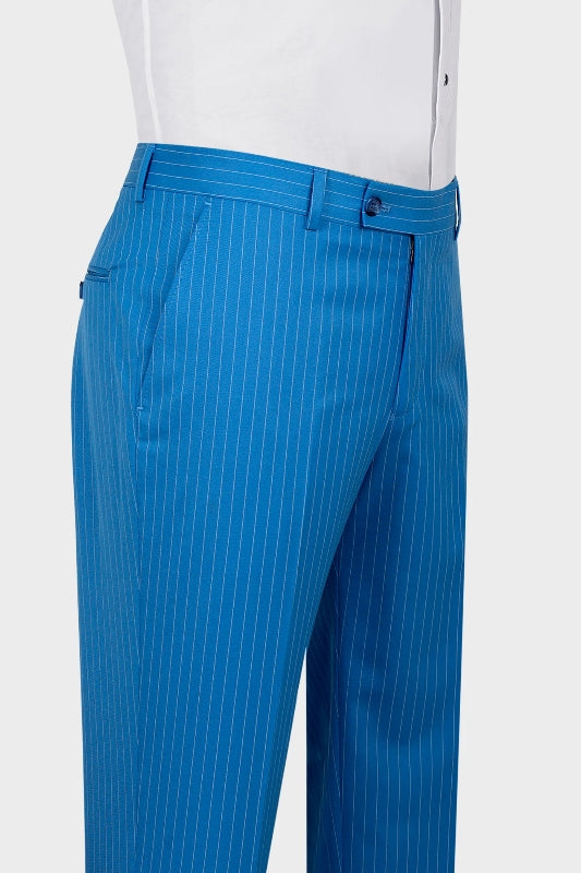 Striped Peaked Lapel Bespoke Blue Prom Suits