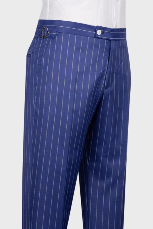 Blue Striped Peaked Lapel Three Pieces Prom Men Suits