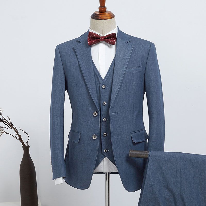 Blue Three Pieces Slim Fit Custom Business Suit