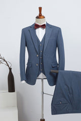 Blue Three Pieces Slim Fit Custom Business Suit