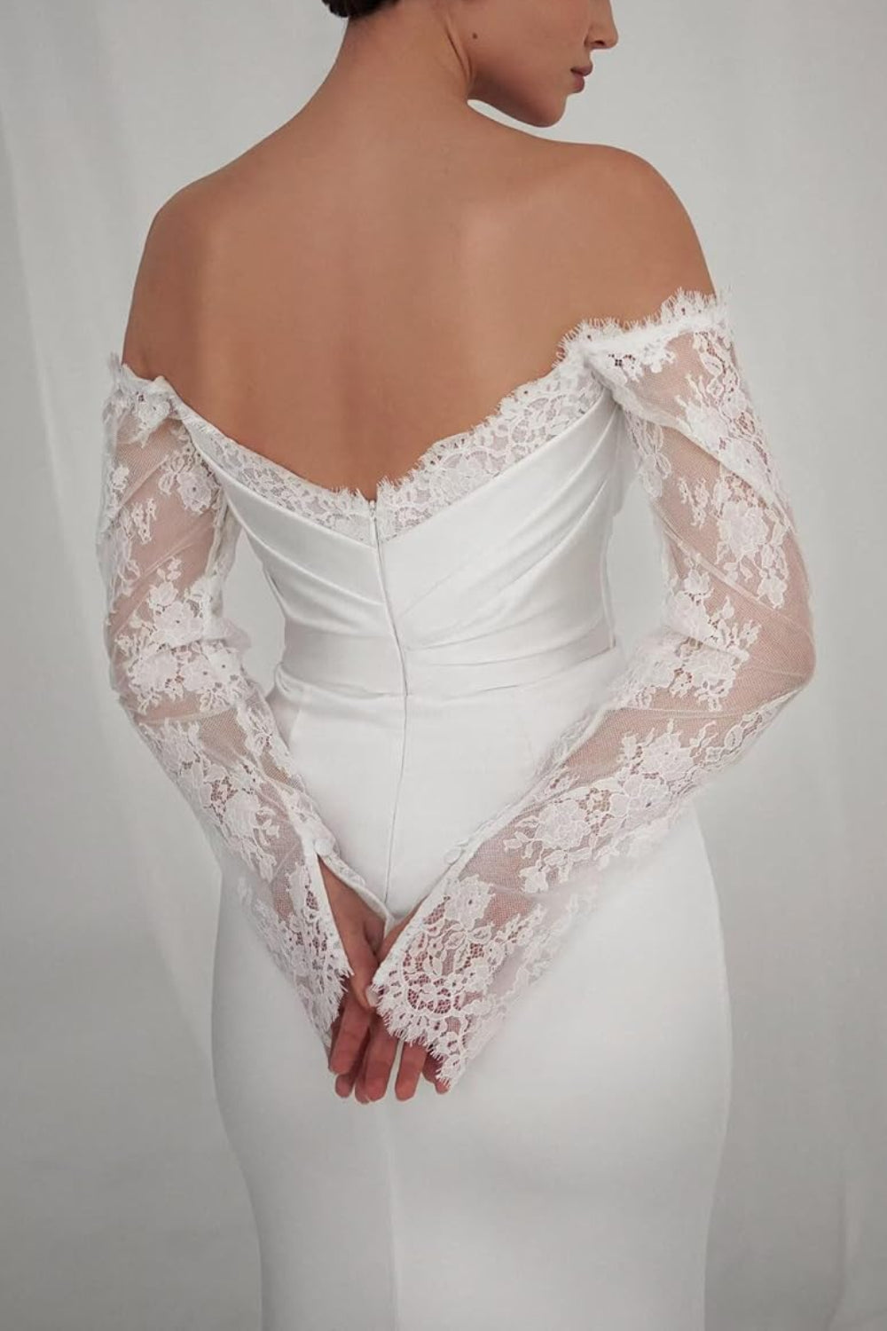 Boho Off-the-Shoulder Long Sleeves Lace Mermaid Wedding Dress-27dress