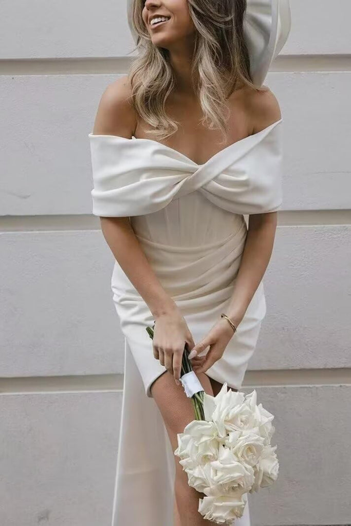 boho short wedding dress Boho Short Wedding Dress 0027 - Long Sleeve Ivory Gown in Simple Lace Bridal  Bridesmaid