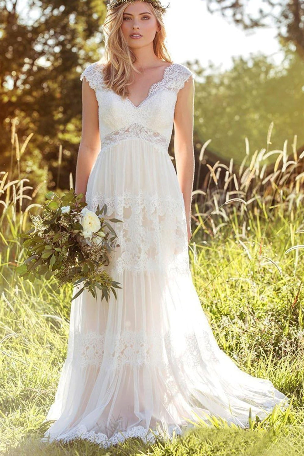 Boho Sweetheart Empire Waist Lace Tulle A-line Wedding Dress From 27dress