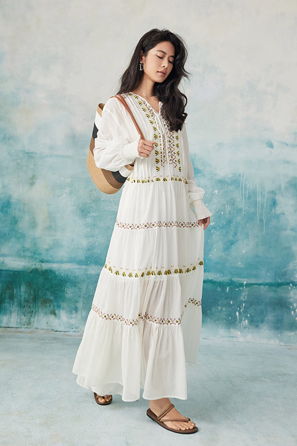 27Dress Boho White Long Sleeves A-line Long Dress