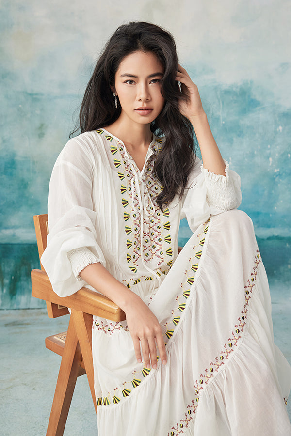 27Dress Boho White Long Sleeves A-line Long Dress