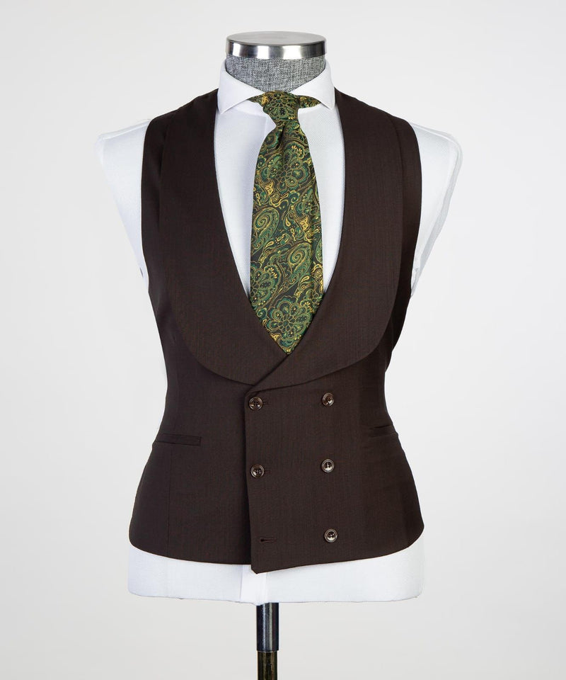 Brown Newest Peaked Lapel Three Pieces Men Suits For Business