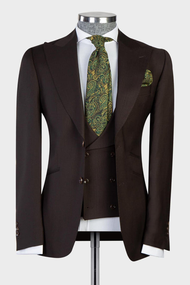 Brown Newest Peaked Lapel Three Pieces Men Suits For Business