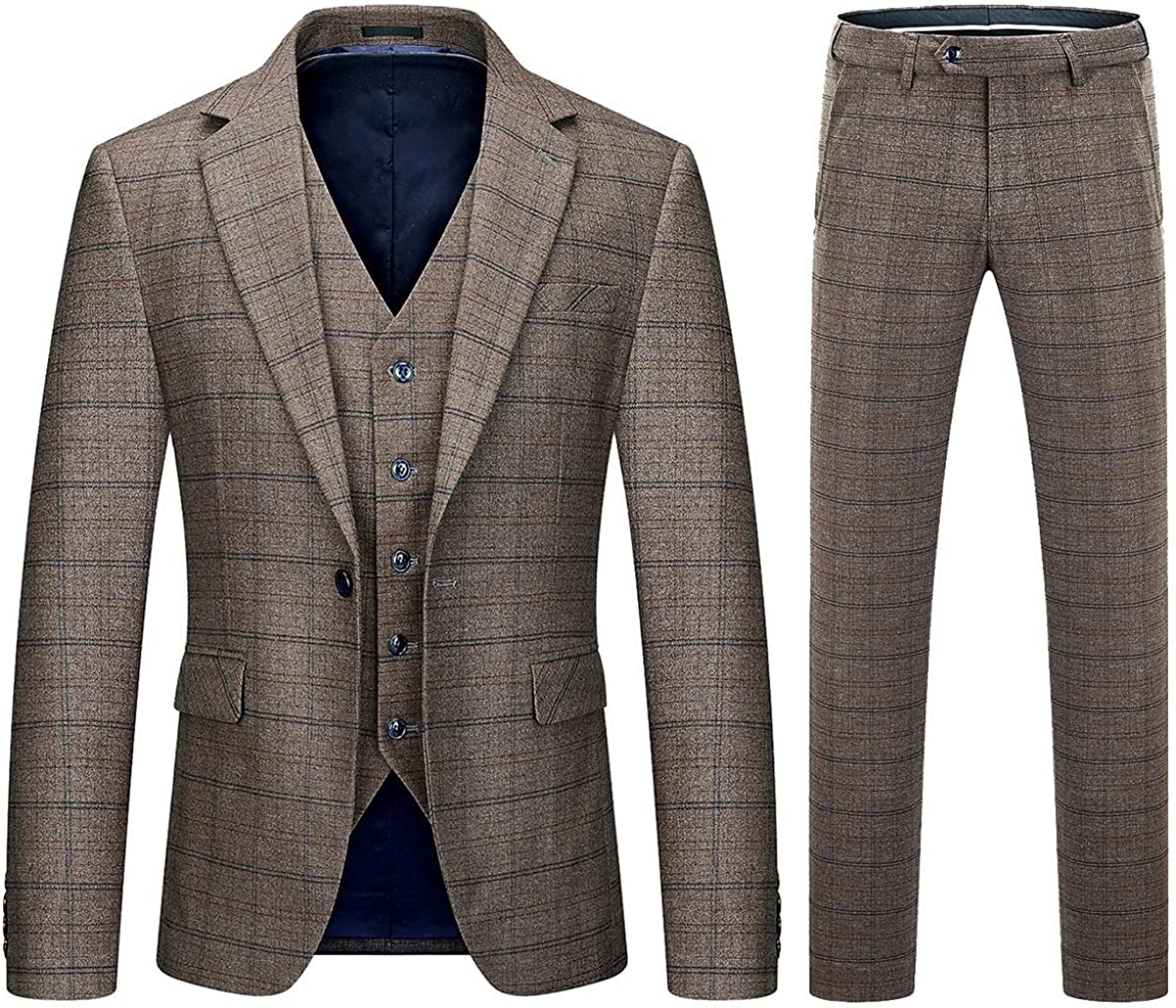 Notched Lapel Three Pieces Men Brown Prom Suits