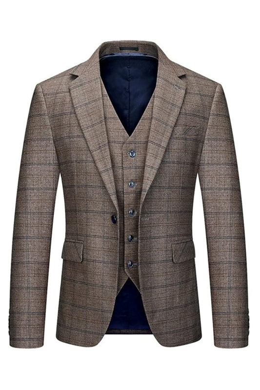 Notched Lapel Three Pieces Men Brown Prom Suits