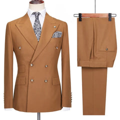 Peaked Lapel Double Breasted Brown Business Suits