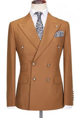 Peaked Lapel Double Breasted Brown Business Suits