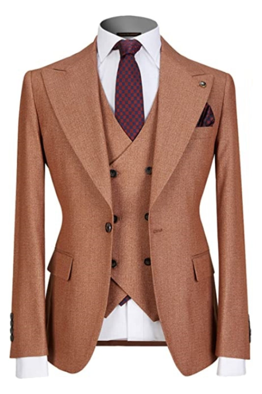 Peaked Lapel Three Pieces Brown Prom Suits For Men