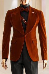 Peaked Lapel Two Pieces Velvet Brown Prom Suits