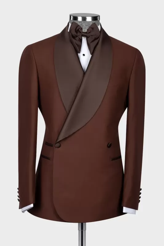 Shawl Lapel Double Breasted Brown Wedding Suits