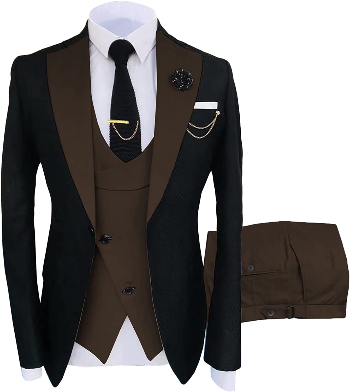 Brown Shawl Lapel Three Pieces Close Fitting Men Suits For Prom