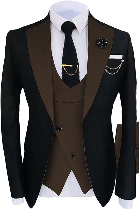 Brown Shawl Lapel Three Pieces Close Fitting Men Suits For Prom