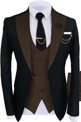 Brown Shawl Lapel Three Pieces Close Fitting Men Suits For Prom