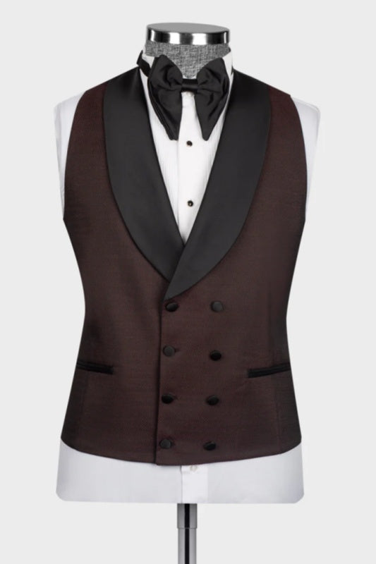 Brown Shawl Lapel Three Pieces Wedding Men Suits