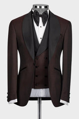Brown Shawl Lapel Three Pieces Wedding Men Suits