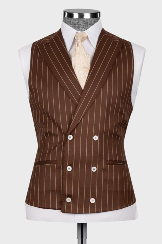 Brown Striped Peaked Lapel Three Pieces Prom Men Suits