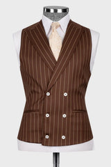 Brown Striped Peaked Lapel Three Pieces Prom Men Suits