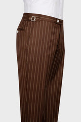 Brown Striped Peaked Lapel Three Pieces Prom Men Suits