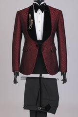 Jacquard Shawl Lapel Burgundy Wedding Suits For Men