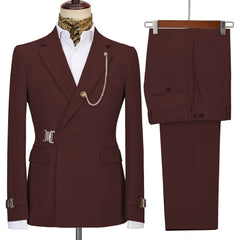 Notched Lapel Burgundy Prom Suits For Men