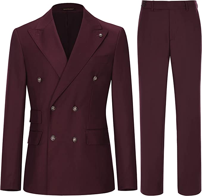 Burgundy Peaked Lapel Double Breasted Men Suits For Prom