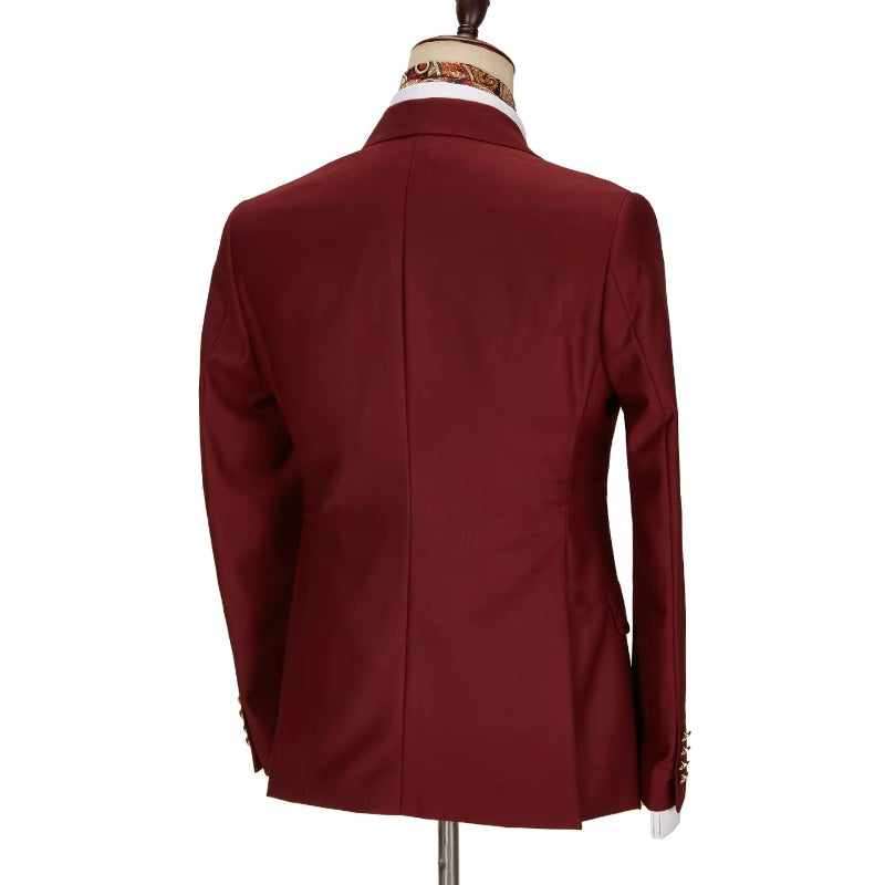 Peaked Lapel Double Breasted Burgundy Prom Suits