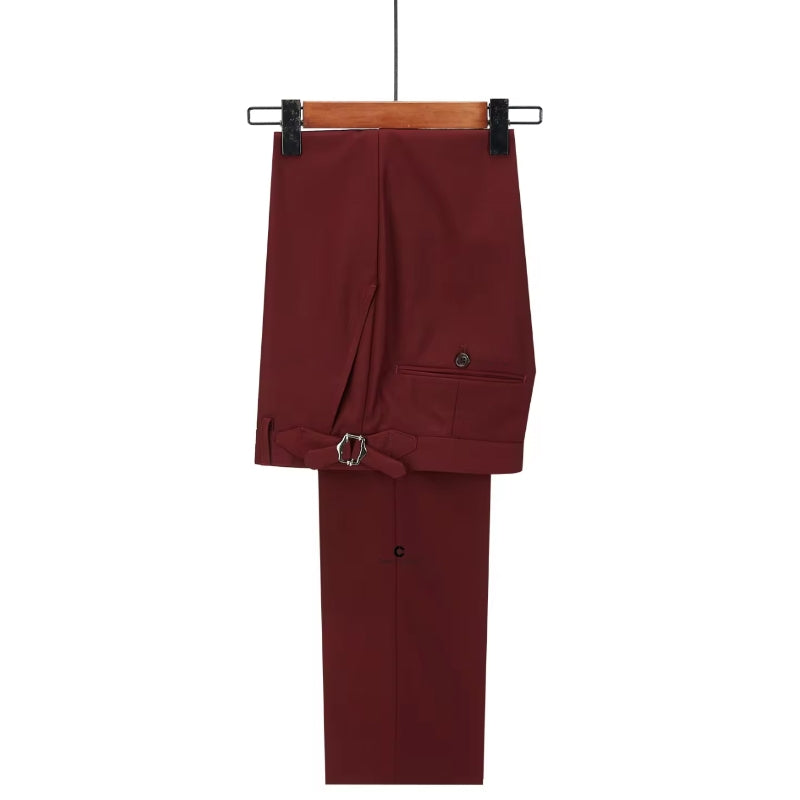 Peaked Lapel Double Breasted Burgundy Prom Suits
