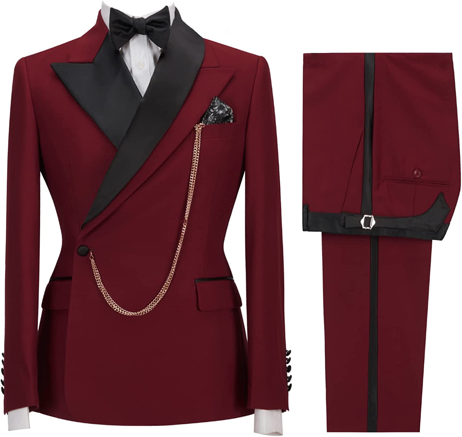 Burgundy Peaked Lapel Two Pieces Slim Fit Suits For Prom