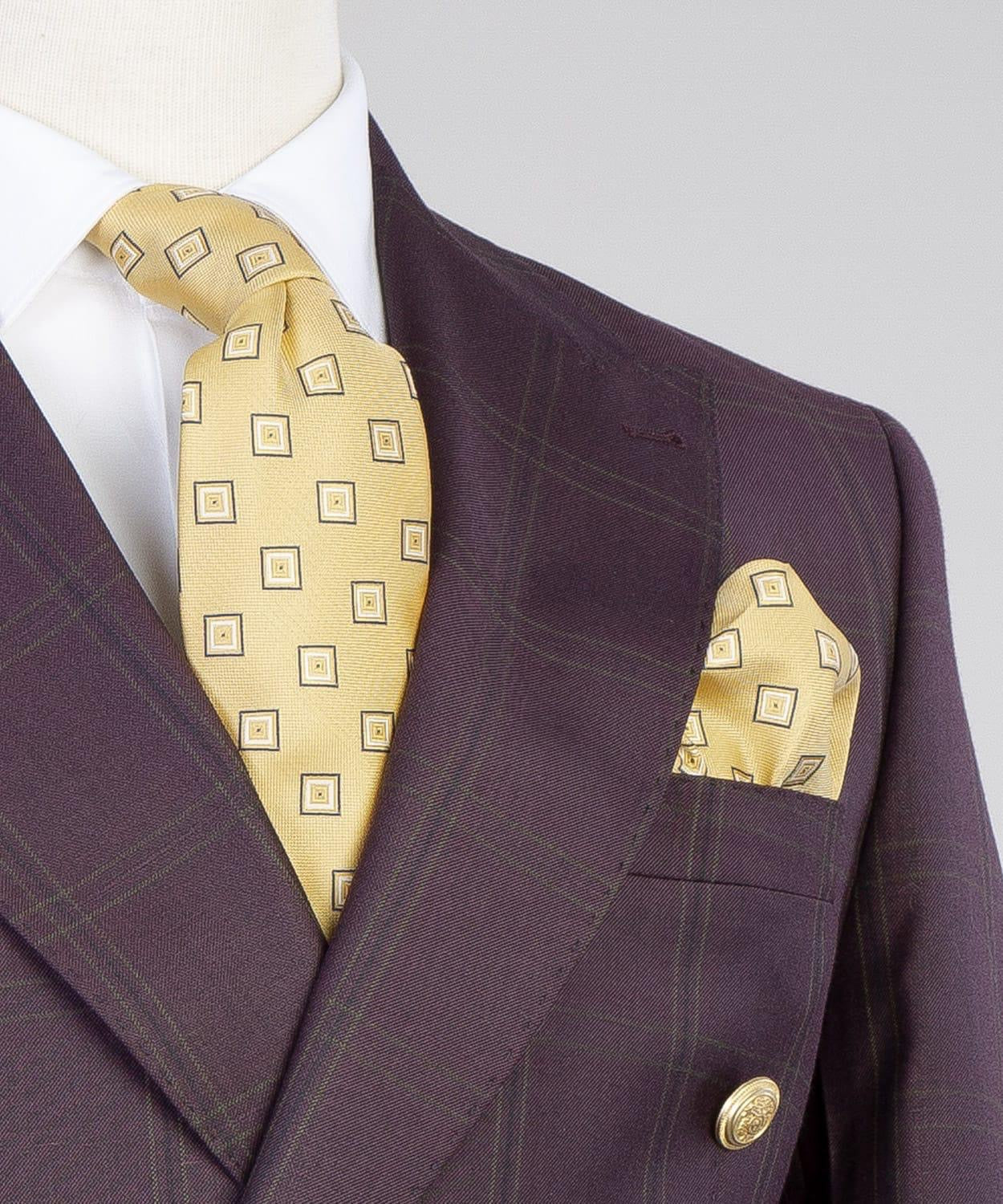 Plaid Double Breasted Best Fitted Men Burgundy Business Suits