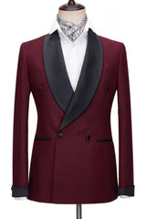Shawl Lapel Double Breasted Burgundy Wedding Suits