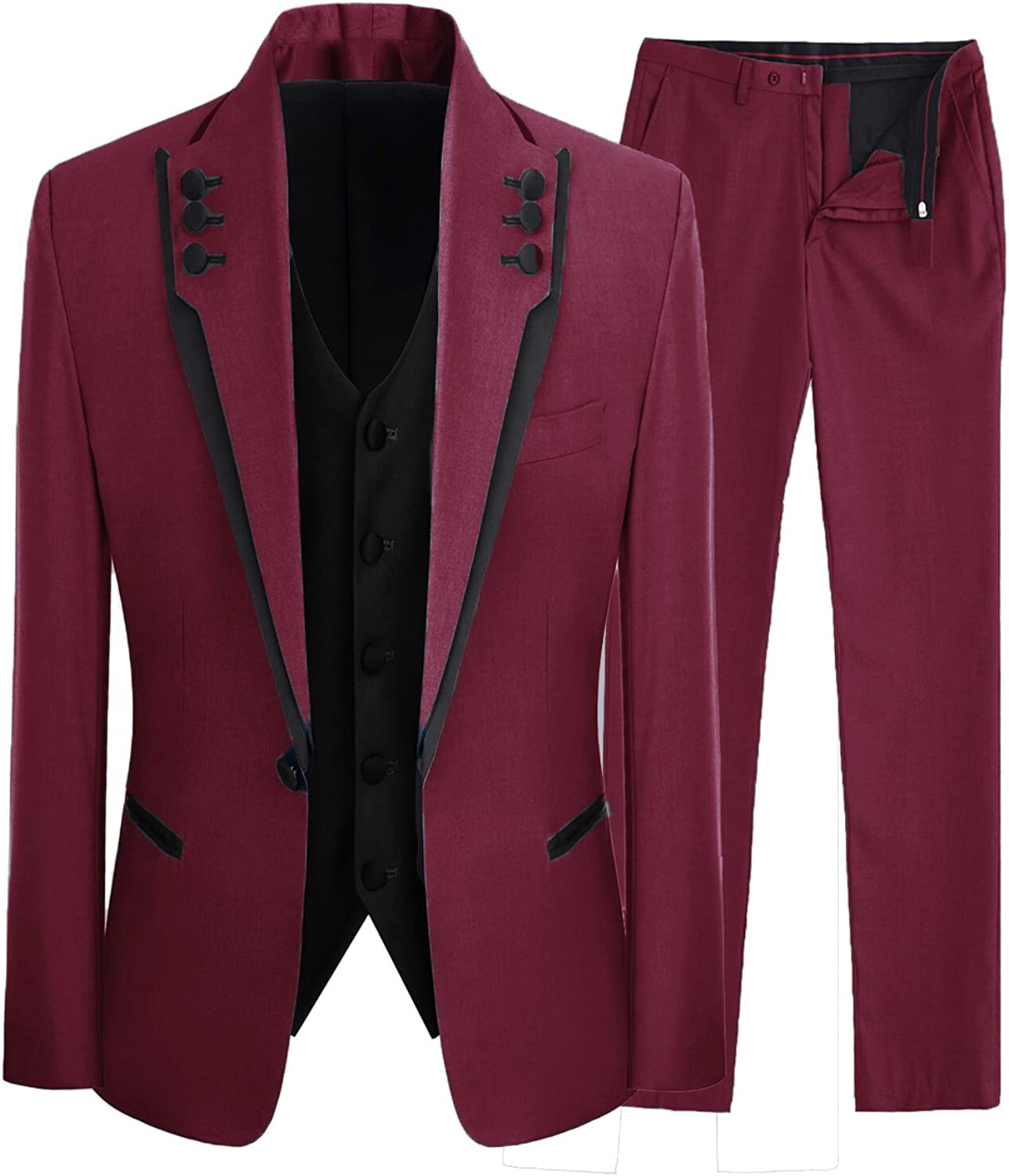 Shawl Lapel Three Pieces New Arrival Burgundy Prom Suits