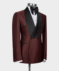 Burgundy Shawl Lapel Two Pieces Chic Prom Men Suits