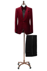 Shawl Lapel Two Pieces Velvet Wedding Suits Formal Burgundy Prom Suits