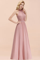 Dusty Rose Halter Chiffon A-Line Bridesmaid Dress