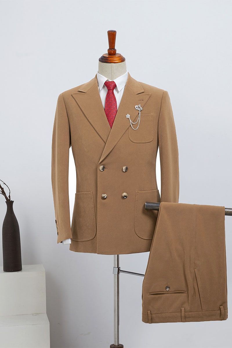Camel Double Breasted Slim Fit Custom Business Suit