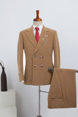 Camel Double Breasted Slim Fit Custom Business Suit